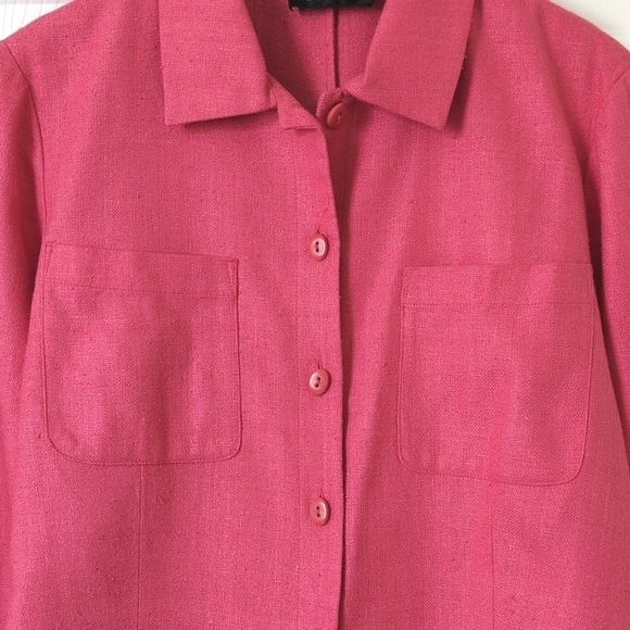 Dana Buchman 90's Vintage Lightweight Linen Collared Button Up Shacket Pink 10 - Picture 5 of 14